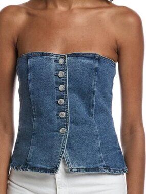 Denim Strapless Button-Front Tube Top - Blue
